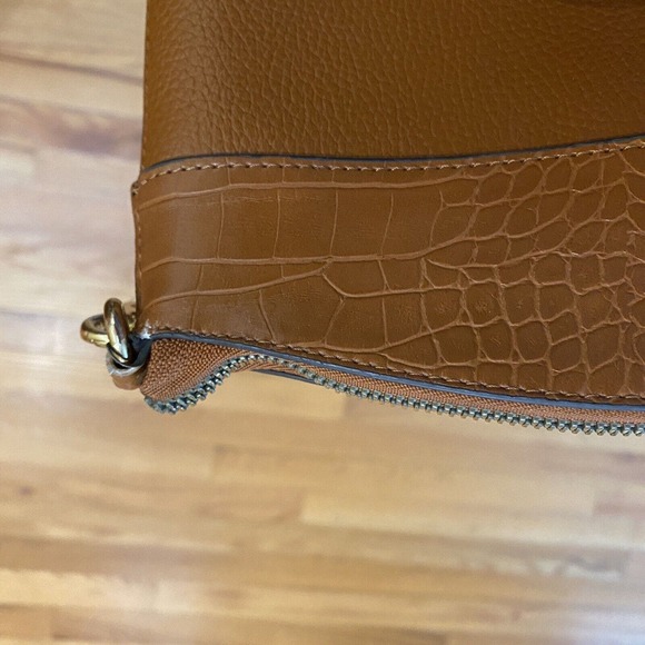 Nanette Lepore Crossbody Pebbled Faux Leather Croc Embossed Bag Brown Gold - Picture 10 of 15